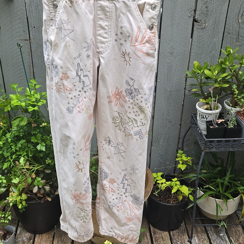 We The Free People Ziggy Pastel Floral Denim Overall Oversized Boho Hippie Y2K - Picture 4 of 11